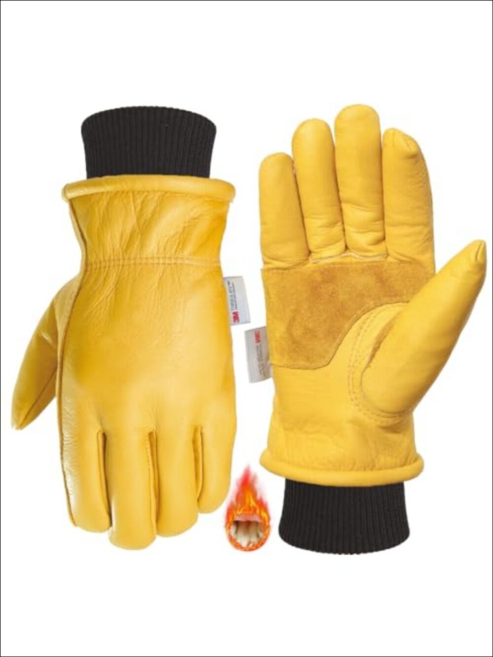 Insulated Leather Winter Work Gloves Men Cowhide Large